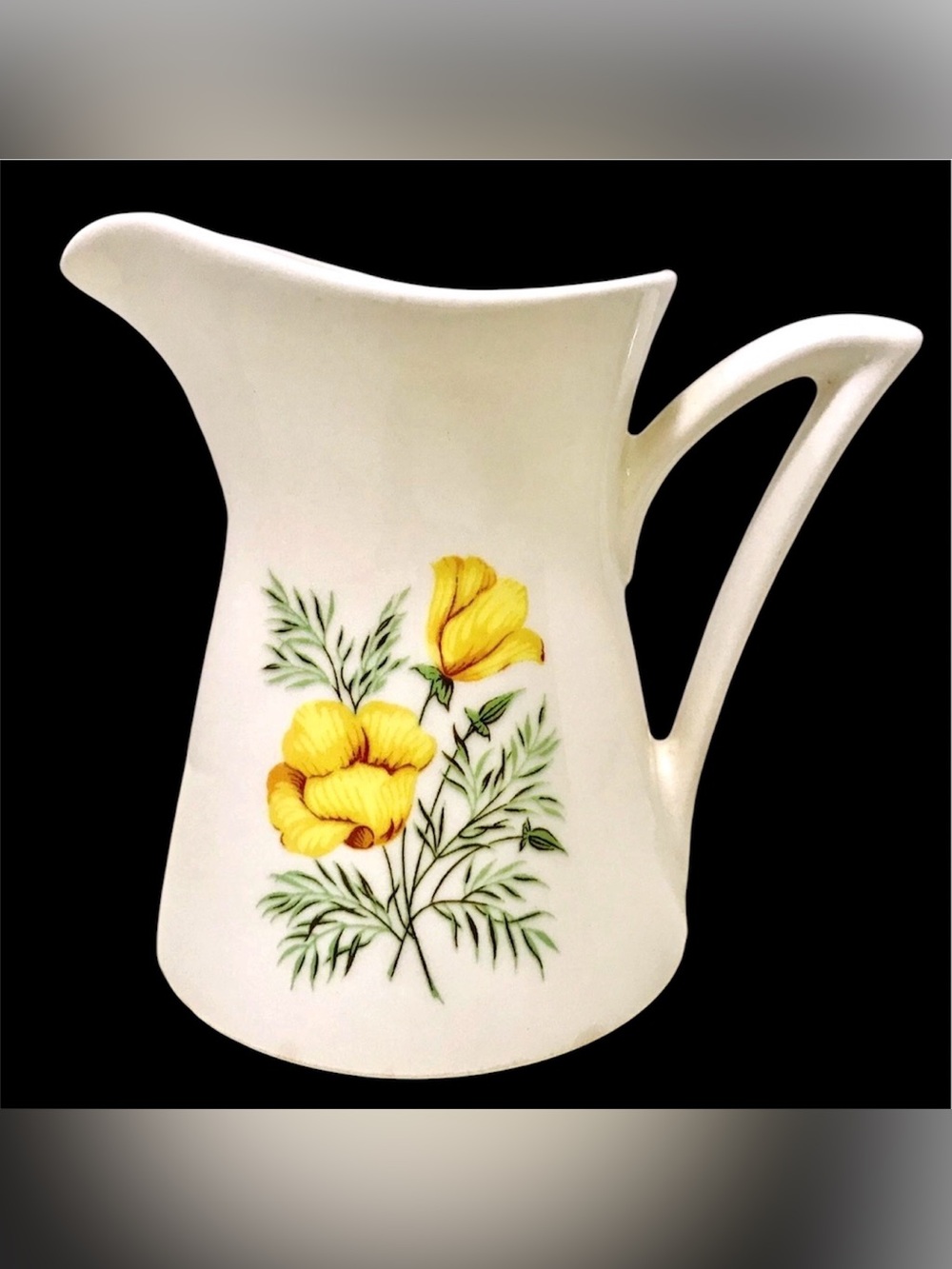 Vintage 1950’s MCM Bone China Yellow Poppies Creamer Pitcher Farmhouse Decor